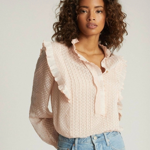 Reiss Taylor Pink Ruffle Blouse 6 Silk Blend Victorian Quite Luxury Minimalist - Picture 5 of 12